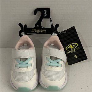 Athletic Works girls size 3 Toddler Sneakers in White and Mint